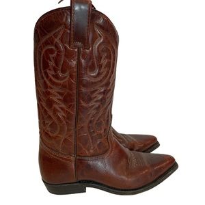 Leather Cognac Cowboy Boots Womens 7 C (Narrow) Brown MidCalf Festival Rodeo EUC